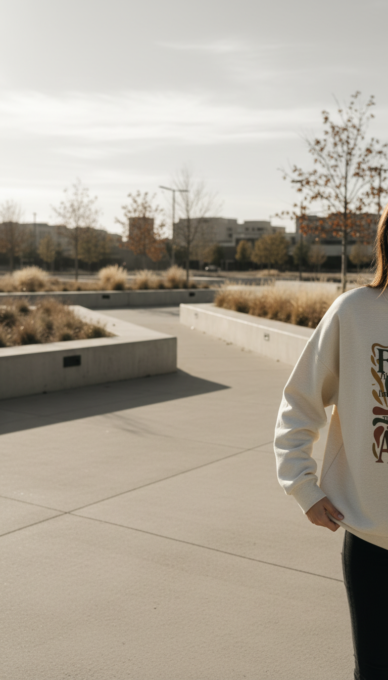 Cream Linen Cozy Scripture Sweatshirt in use