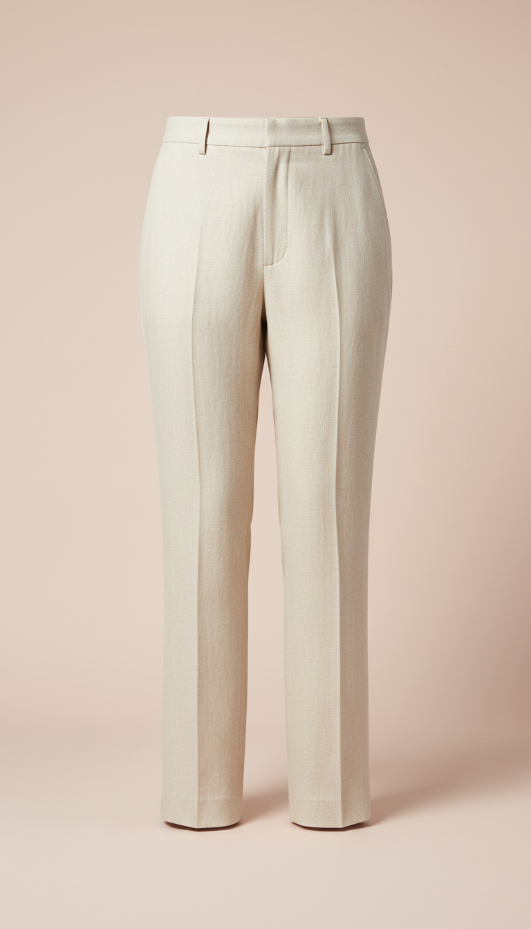 Cream Veil Tailored Linen Trousers, Default product shots are three-quarter angle (slightly above eye-level) to showcase...