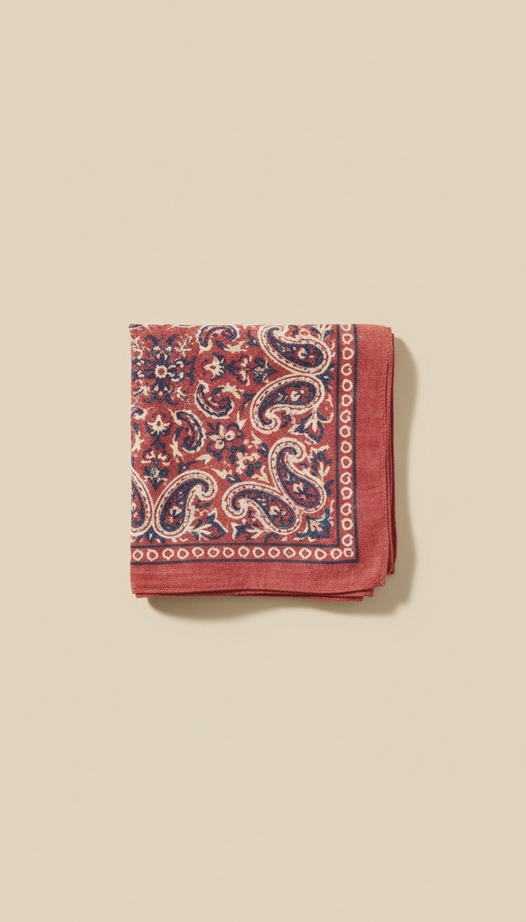 A classic bandana with a vintage print, made from soft, retro fabric. The bandana is centered on a neutral Classic Cream...