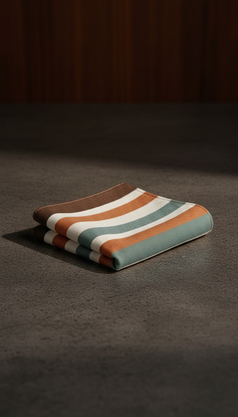 Burnt Ochre Modernist Stripe Cotton Pocket Square in a new setting