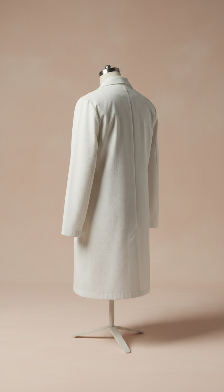 Alternate angle view of classic ivory white lab coat