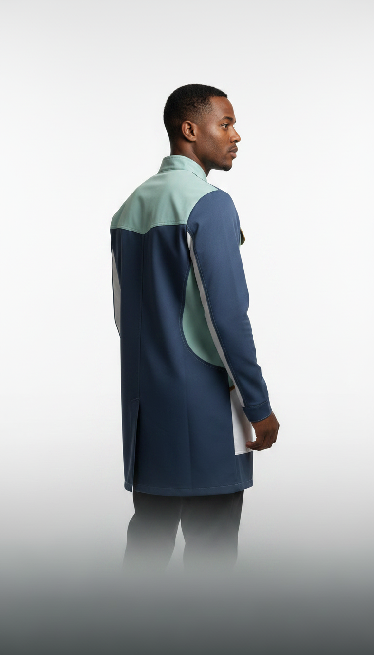 Alternate angle view of Modular lab coat with detachable panels