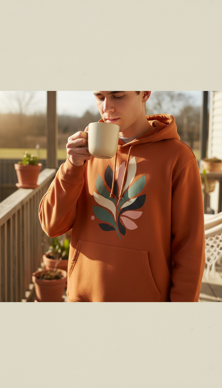 Hope Orange graphic hoodie in use