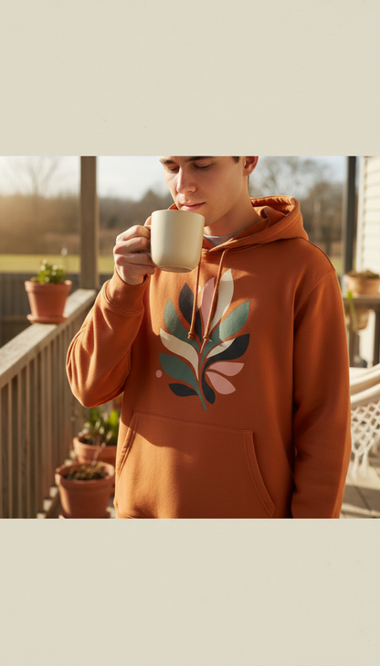 Hope Orange graphic hoodie in use