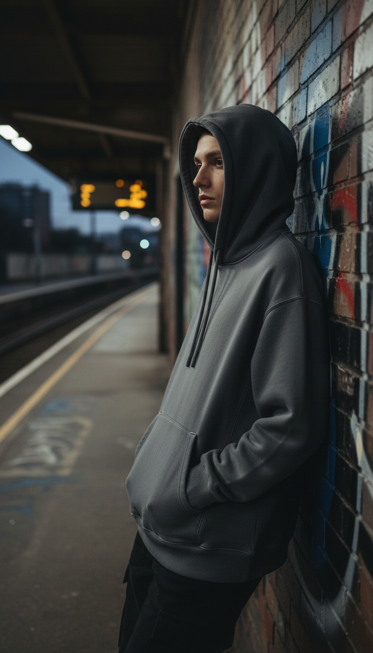 Soft Grey Hoodie in use