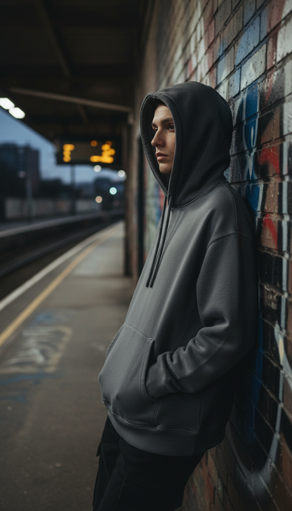 Soft Grey Hoodie in use