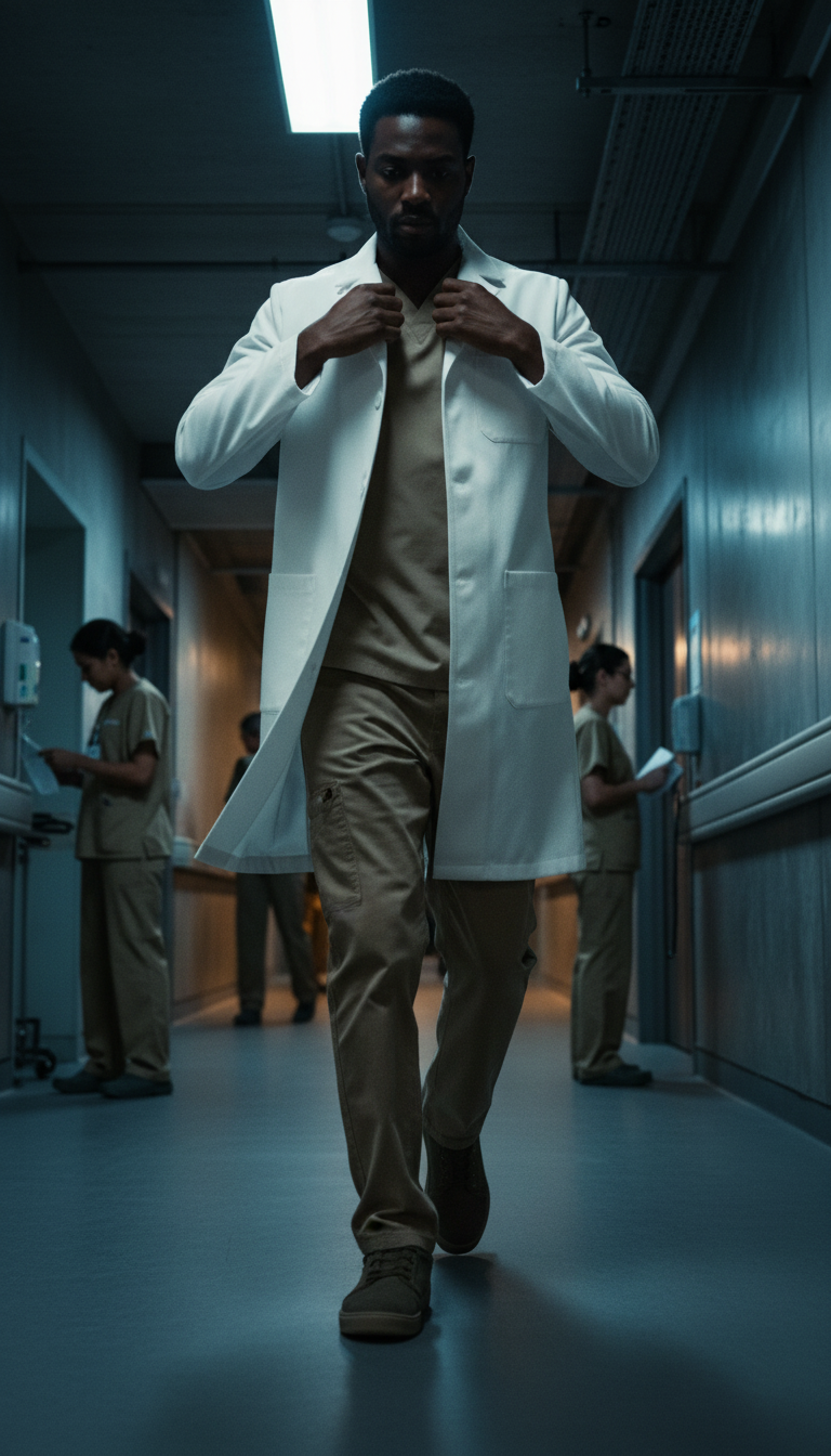 Classic ivory white lab coat in use