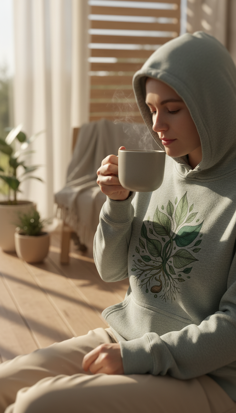 Sustainable Hoodie with DTF Print in use