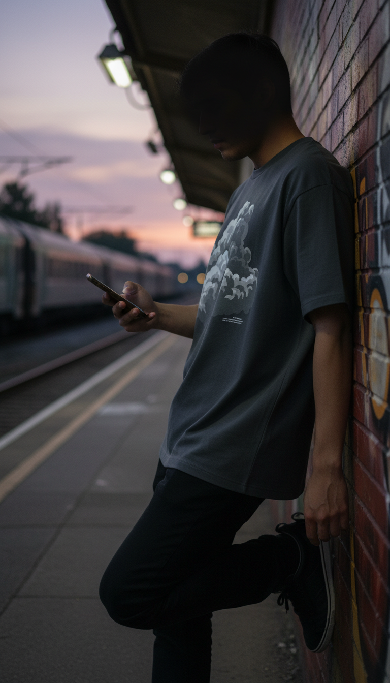 Heavyweight Graphic Tee in Smoke Cotton in use