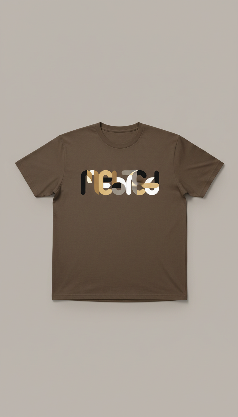 Earth Brown 'Melanated' Wordmark Tee, Apparel laid flat or on torso at a true three-quarter angle (slightly above waist...