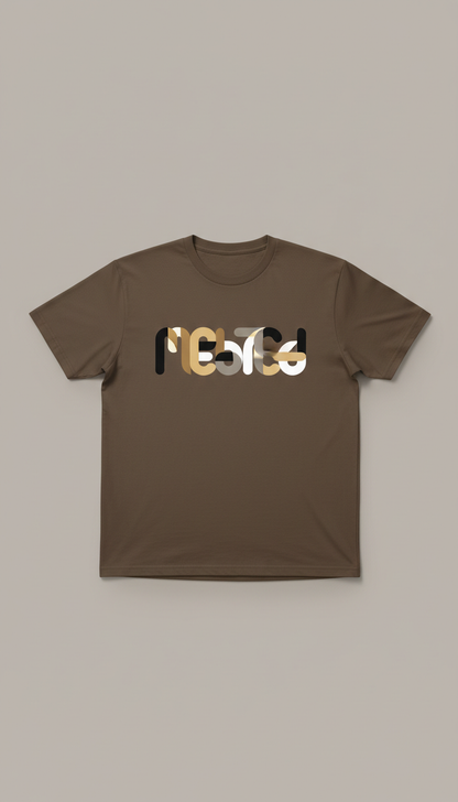 Earth Brown 'Melanated' Wordmark Tee, Apparel laid flat or on torso at a true three-quarter angle (slightly above waist...