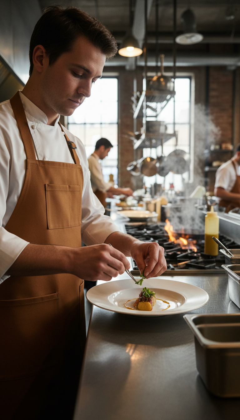 Caramel Work Apron in use