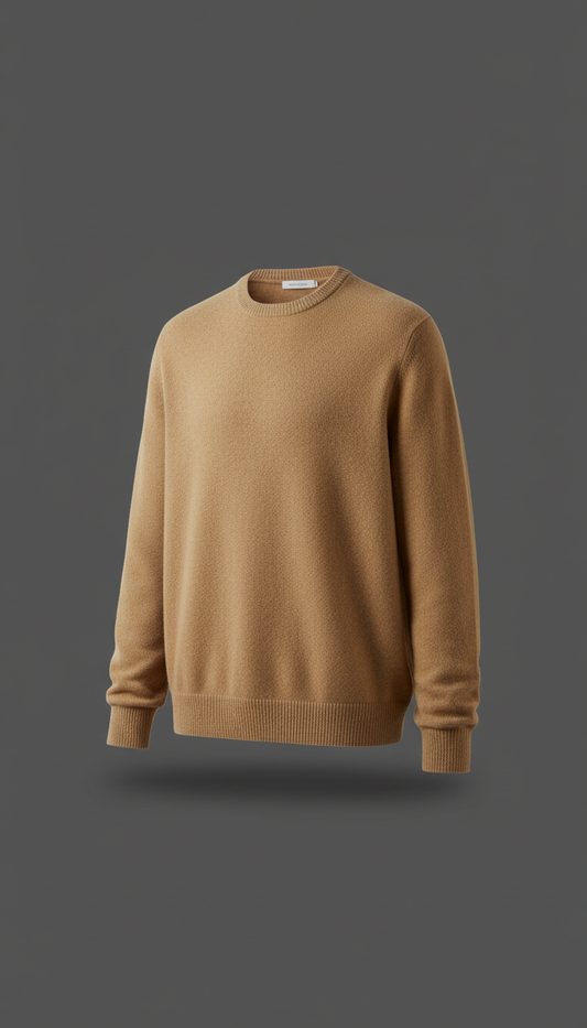 Merino wool crewneck sweater, perfectly centered horizontally and vertically with equal negative space above and below,...