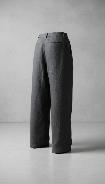 Alternate angle view of Linen Trousers in Graphite Gray