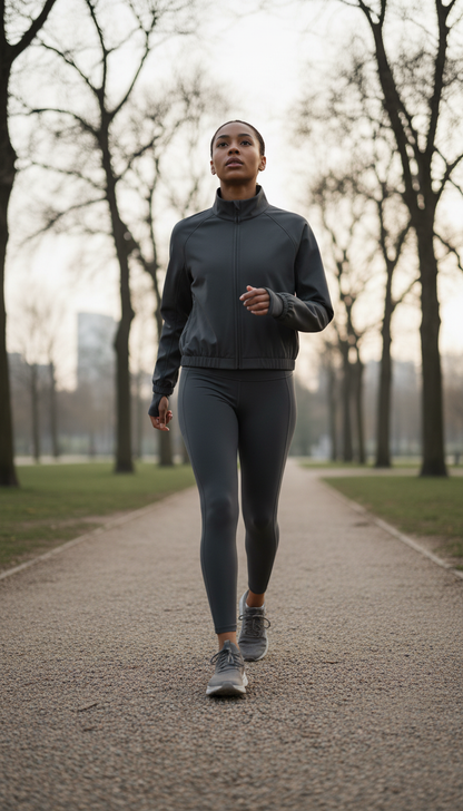 Metro Sand Cropped Performance Jacket in use