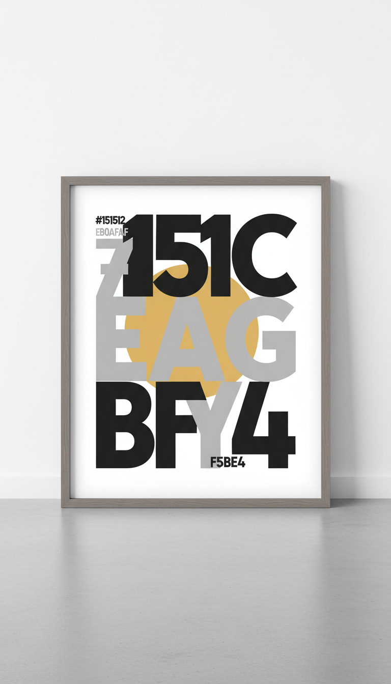 Modern Typography framed poster, Single framed poster shown straight-on (hero), a precise 3/4 angle if showing depth of...