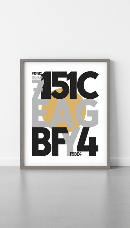 Modern Typography framed poster, Single framed poster shown straight-on (hero), a precise 3/4 angle if showing depth of...