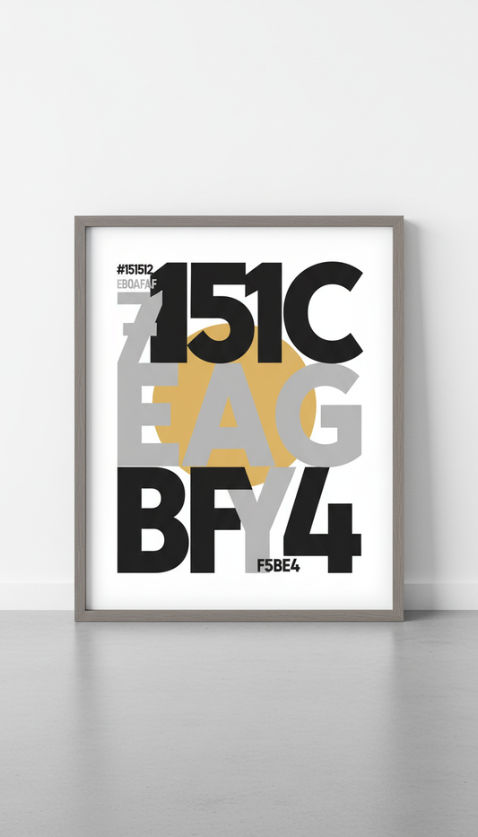 Modern Typography framed poster, Single framed poster shown straight-on (hero), a precise 3/4 angle if showing depth of...