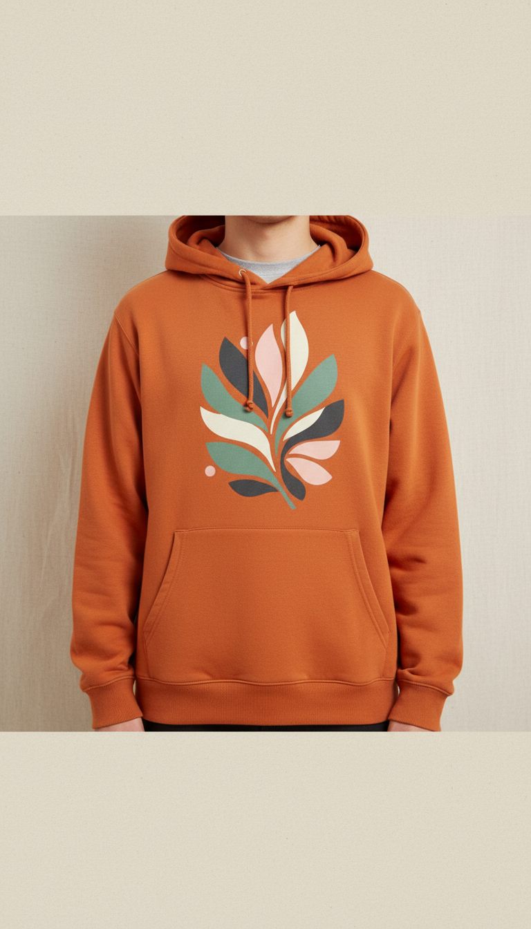 Hope Orange graphic hoodie, 3/4 angle on torso-level shots for hoodies/tees: garments shown worn naturally (not flat lay),...