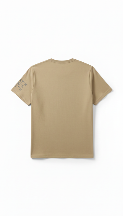 Alternate angle view of Desert Sand Tee with Urban Grey Coordinates
