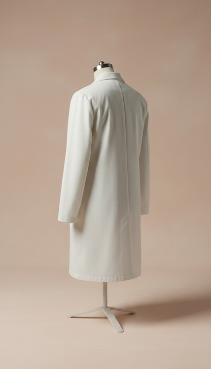 Alternate angle view of classic ivory white lab coat