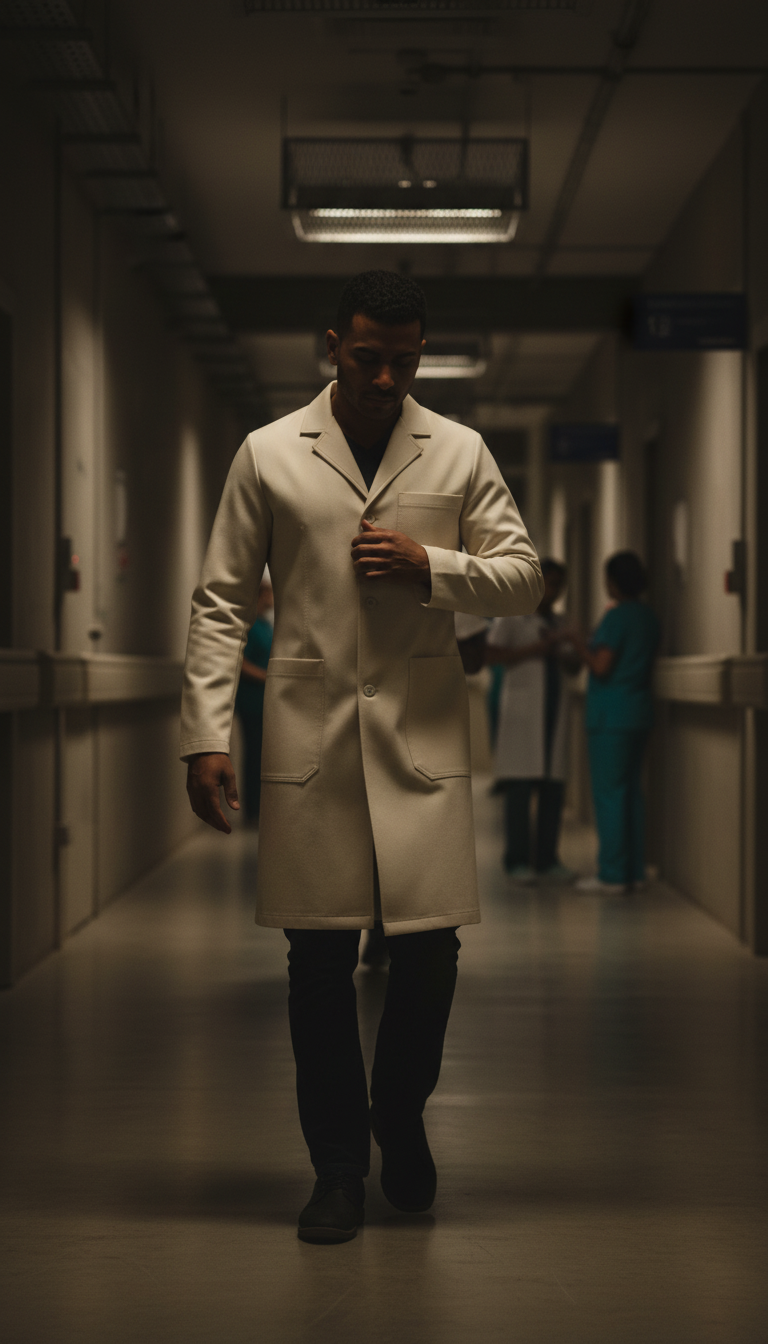 Cream Lab Coat in use