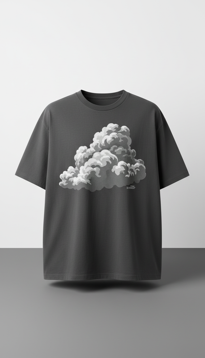 Smoke heavyweight graphic tee, Default angle: clean three-quarter view at chest height to hero garment shape and drape;...