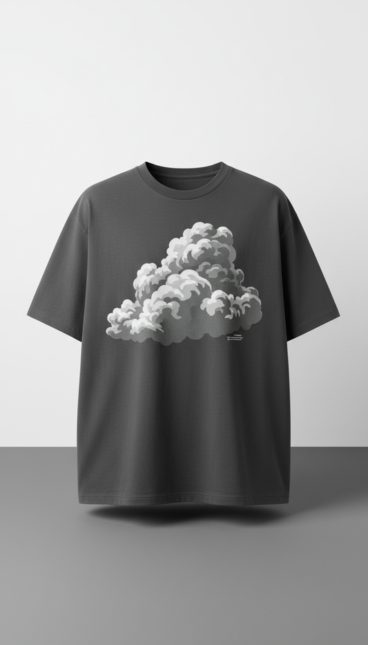 Smoke heavyweight graphic tee, Default angle: clean three-quarter view at chest height to hero garment shape and drape;...
