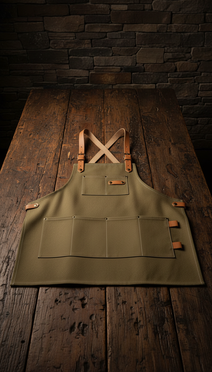 Canvas Work Apron with Leather Straps in a new setting