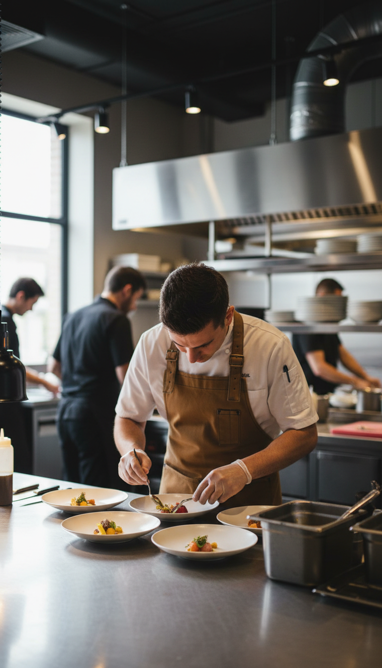 Ochre canvas work apron raw finish in use